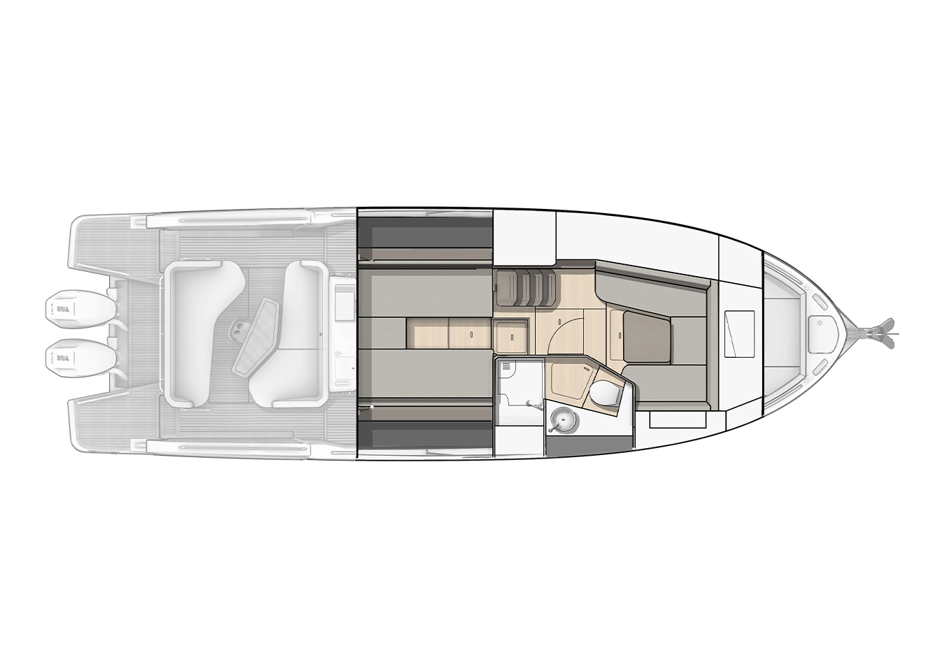 Gt40open layout pont inférieur salon lower deck salon