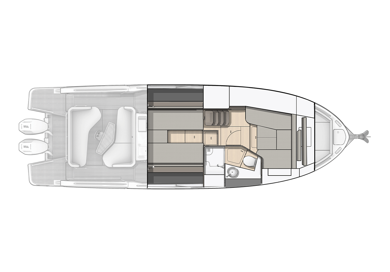 Gt40open layout pont inférieur cabines lower deck cabins